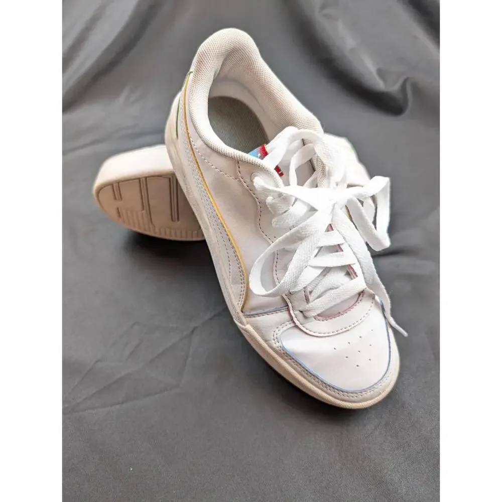Puma 6.5 Women's / 5 Girls Shoes White w Rainbow Tag and Stripes